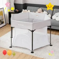 Costway Portable Baby Playpen Hexagonal Folding Play Yard Toddler Activity Center Grey 9 Costway Portable Baby Playpen Hexagonal Folding Play Yard Toddler Activity Center Grey -Children's chairs Sales Store 50914395 3