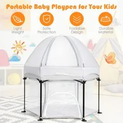 Costway Portable Baby Playpen Hexagonal Folding Play Yard Toddler Activity Center Grey 11 Costway Portable Baby Playpen Hexagonal Folding Play Yard Toddler Activity Center Grey -Children's chairs Sales Store 50914395 5