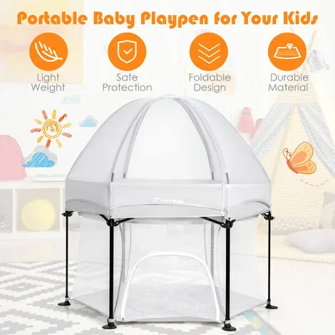 Costway Portable Baby Playpen Hexagonal Folding Play Yard Toddler Activity Center Grey 7 Costway Portable Baby Playpen Hexagonal Folding Play Yard Toddler Activity Center Grey - Image 5