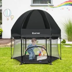 Costway Portable Baby Playpen Hexagonal Folding Play Yard Toddler Activity Center Black -Children's chairs Sales Store 50914453 4