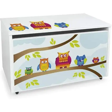Leomark Large Wheeled Wooden Toy Box For With Stool Seat - Owls 3 Leomark Large Wheeled Wooden Toy Box For With Stool Seat - Owls