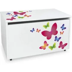 Leomark Large Wheeled Wooden Toy Box For With Stool Seat - Butterflies