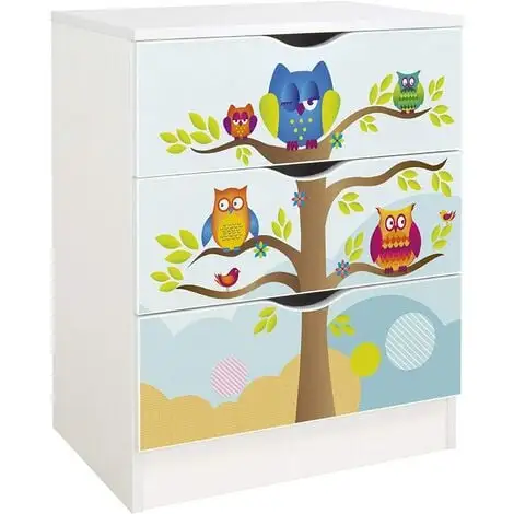 Leomark White Chest Of Drawers - ROMA -Owls 3 Leomark White Chest Of Drawers - ROMA -Owls