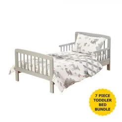 Kinder Valley 7 Piece Sydney Grey Toddler Bed Bundle With Kinder Flow Mattress Woodland Tales Bedding Set | Kids Bed And Children's Bed