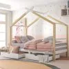 ModernLuxe 3 FT Single Bed Frame Kid House Bed With Storage Two Drawers Tree House Solid Pine Wood 90x190 Cm White And Natural -Children's chairs Sales Store 51244929 1