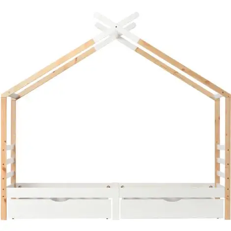 ModernLuxe 3 FT Single Bed Frame Kid House Bed With Storage Two Drawers Tree House Solid Pine Wood 90x190 Cm White And Natural 6 ModernLuxe 3 FT Single Bed Frame Kid House Bed With Storage Two Drawers Tree House Solid Pine Wood 90x190 Cm White And Natural - Image 4