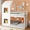 ModernLuxe Bunk Bed House Bed 3FT Cabin Bed Frame, Mid-Sleeper With Treehouse Canopy & Ladder White -Children's chairs Sales Store 51281579 1