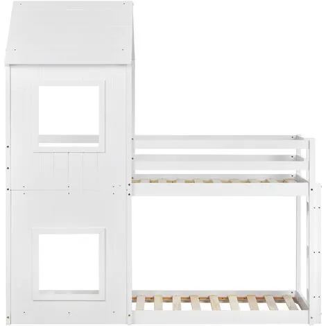 ModernLuxe Bunk Bed House Bed 3FT Cabin Bed Frame, Mid-Sleeper With Treehouse Canopy & Ladder White 4 ModernLuxe Bunk Bed House Bed 3FT Cabin Bed Frame, Mid-Sleeper With Treehouse Canopy & Ladder White - Image 2