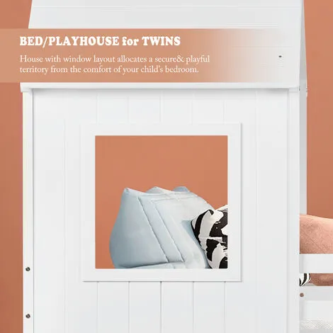 ModernLuxe Bunk Bed House Bed 3FT Cabin Bed Frame, Mid-Sleeper With Treehouse Canopy & Ladder White 6 ModernLuxe Bunk Bed House Bed 3FT Cabin Bed Frame, Mid-Sleeper With Treehouse Canopy & Ladder White - Image 4