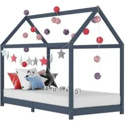 Topdeal Kids Bed Frame Grey Solid Pine Wood 70x140 Cm VDTD24206