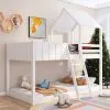 ModernLuxe Bunk Bed Loft Bed House Bed 3 FT Kids Single Cabin Bed With Ladder And Guard Rail White 90x190 Cm -Children's chairs Sales Store 52164637 1