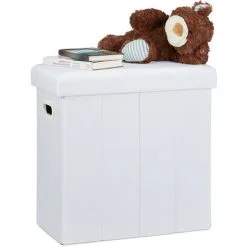 Relaxdays Folding Ottoman, HxWxD: 49.5 X 46 X 25.5 Cm, With Storage, Foldable Footstool, Linen, Polyester, MDF, White