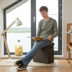 Relaxdays Folding Ottoman, HxWxD: 49.5 X 46 X 25.5 Cm, With Storage, Foldable Footstool, Linen, Polyester, MDF, White -Children's chairs Sales Store 52222964 3