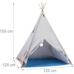 Relaxdays Teepee Play Tent, Children’s Playhouse Wigwam, For Indoor And Outdoor Use, Age 3 And Up, HxWxD: 155 X 125 X 125 Cm, Grey -Children's chairs Sales Store 52226693 4