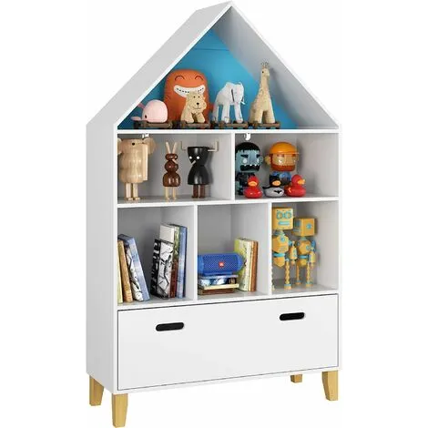 FURCHEN Toy Box Storage Triangle Kids Bookshelf Toy Storage Unit Childrens Bookcase White Toy Organiser With Drawers For Children's Room Playroom 8030132.5cm 3 FURCHEN Toy Box Storage Triangle Kids Bookshelf Toy Storage Unit Childrens Bookcase White Toy Organiser With Drawers For Children's Room Playroom 8030132.5cm