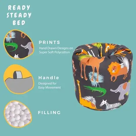Ready Steady Bed Childrens Character Filled Beanbags Kids Bedroom Play Room Furniture Bean Bag, Africa 5 Ready Steady Bed Childrens Character Filled Beanbags Kids Bedroom Play Room Furniture Bean Bag, Africa - Image 3