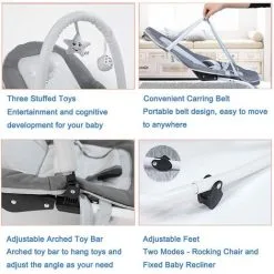 NICEME Portable Baby Bouncer, Float Baby Bouncer Chair From Birth, Folding 2-in-1 Baby Rocker With Adjustable Recliner Seat, Space Saving Infant-to-Toddler Rocker Stationary Baby Swing, Grey&Pink -Children's chairs Sales Store 55657222 3