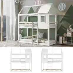 FYFAMILY Bunk Beds For Childrens, Solid Wood Twin Sleeper For Kids 90 X 190 Cm White -Children's chairs Sales Store 57765828 4