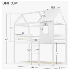 FYFAMILY Bunk Beds For Childrens, Solid Wood Twin Sleeper For Kids 90 X 190 Cm White -Children's chairs Sales Store 57765828 5