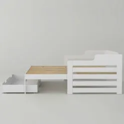 FYFAMILY Wooden Daybed With Trundle And Drawer, 3 Ft Single Guest Bed For Living Room And Bedroom 90 X190 Cm White 10 FYFAMILY Wooden Daybed With Trundle And Drawer, 3 Ft Single Guest Bed For Living Room And Bedroom 90 X190 Cm White -Children's chairs Sales Store 57765830 4