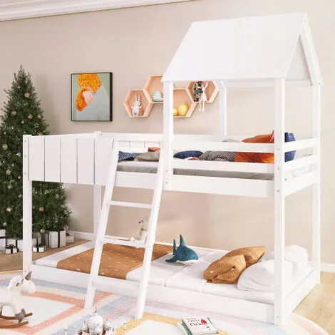 FYFAMILY 3ft Wooden Bunk Bed For Children, 90 X 190 Cm Mid-Sleeper Cabin Bed, Single Treehouse Canopy For Kids White 3 FYFAMILY 3ft Wooden Bunk Bed For Children, 90 X 190 Cm Mid-Sleeper Cabin Bed, Single Treehouse Canopy For Kids White