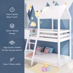 FYFAMILY 3ft Wooden Bunk Bed For Children, 90 X 190 Cm Mid-Sleeper Cabin Bed, Single Treehouse Canopy For Kids White 10 FYFAMILY 3ft Wooden Bunk Bed For Children, 90 X 190 Cm Mid-Sleeper Cabin Bed, Single Treehouse Canopy For Kids White -Children's chairs Sales Store 58368855 4