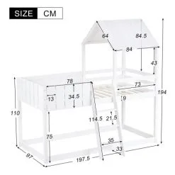 FYFAMILY 3ft Wooden Bunk Bed For Children, 90 X 190 Cm Mid-Sleeper Cabin Bed, Single Treehouse Canopy For Kids White 11 FYFAMILY 3ft Wooden Bunk Bed For Children, 90 X 190 Cm Mid-Sleeper Cabin Bed, Single Treehouse Canopy For Kids White -Children's chairs Sales Store 58368855 5