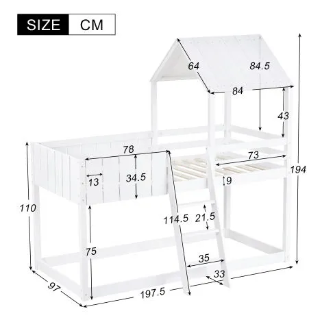 FYFAMILY 3ft Wooden Bunk Bed For Children, 90 X 190 Cm Mid-Sleeper Cabin Bed, Single Treehouse Canopy For Kids White 7 FYFAMILY 3ft Wooden Bunk Bed For Children, 90 X 190 Cm Mid-Sleeper Cabin Bed, Single Treehouse Canopy For Kids White - Image 5