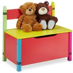 Relaxdays Children's Storage Bench, H X W X D: 54.5 X 60 X 35 Cm, MDF, Toy Chest With Lid, Multicoloured