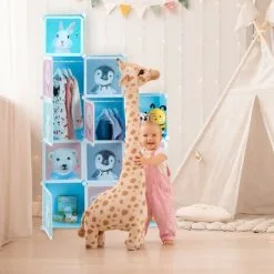 Relaxdays Plug-in Shelving Unit For Children, 8 Compartments, Doors With Animals, HWD: 145x109x37 Cm, DIY Storage, Blue -Children's chairs Sales Store 59394164 3
