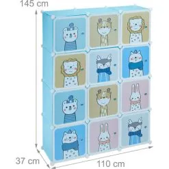 Relaxdays Plug-in Shelving Unit For Children, 2 Clothes Rods, Doors With Animals, HWD: 145x110x37 Cm, DIY Wardrobe, Blue 10 Relaxdays Plug-in Shelving Unit For Children, 2 Clothes Rods, Doors With Animals, HWD: 145x110x37 Cm, DIY Wardrobe, Blue -Children's chairs Sales Store 59394166 4