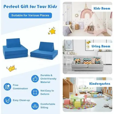 Costway Kids Sofa Bed Convertible Children Couch W/Washable Cover 2 Folding Mat 2 Pillow 7 Costway Kids Sofa Bed Convertible Children Couch W/Washable Cover 2 Folding Mat 2 Pillow - Image 5