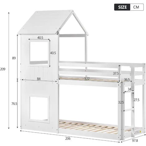 Abrihome 3FT Treehouse Bunk Bed, Cabin Bed Frame, Mid-Sleeper With Treehouse Canopy & Ladder (white) 5 Abrihome 3FT Treehouse Bunk Bed, Cabin Bed Frame, Mid-Sleeper With Treehouse Canopy & Ladder (white) - Image 3