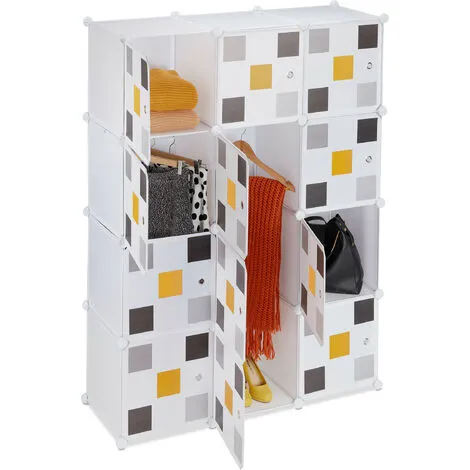Relaxdays Shelving System, Plug-in Wardrobe, 8 Compartments, 2 Clothes Rods, HWD: 145 X 110 X 37 Cm, Multicoloured/White 2 Relaxdays Shelving System, Plug-in Wardrobe, 8 Compartments, 2 Clothes Rods, HWD: 145 X 110 X 37 Cm, Multicoloured/White