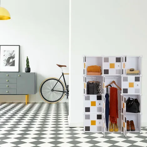 Relaxdays Shelving System, Plug-in Wardrobe, 8 Compartments, 2 Clothes Rods, HWD: 145 X 110 X 37 Cm, Multicoloured/White 6 Relaxdays Shelving System, Plug-in Wardrobe, 8 Compartments, 2 Clothes Rods, HWD: 145 X 110 X 37 Cm, Multicoloured/White - Image 5
