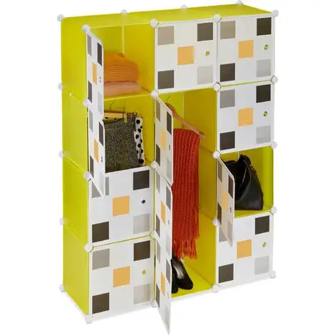 Relaxdays Shelving System, Plug-in Wardrobe, 8 Compartments, 2 Clothes Rods, HWD: 145 X 110 X 37cm, Multicoloured/Yellow 3 Relaxdays Shelving System, Plug-in Wardrobe, 8 Compartments, 2 Clothes Rods, HWD: 145 X 110 X 37cm, Multicoloured/Yellow