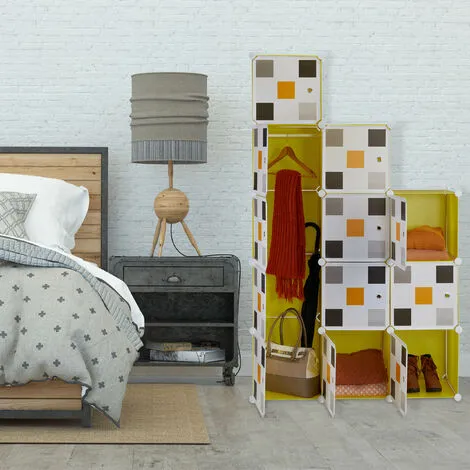 Relaxdays Shelving System, Plug-in Wardrobe, 8 Compartments, 2 Clothes Rods, HWD: 145 X 110 X 37cm, Multicoloured/Yellow 4 Relaxdays Shelving System, Plug-in Wardrobe, 8 Compartments, 2 Clothes Rods, HWD: 145 X 110 X 37cm, Multicoloured/Yellow - Image 2