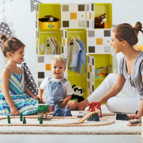 Relaxdays Shelving System, Plug-in Wardrobe, 8 Compartments, 2 Clothes Rods, HWD: 145 X 110 X 37cm, Multicoloured/Yellow 5 Relaxdays Shelving System, Plug-in Wardrobe, 8 Compartments, 2 Clothes Rods, HWD: 145 X 110 X 37cm, Multicoloured/Yellow - Image 3