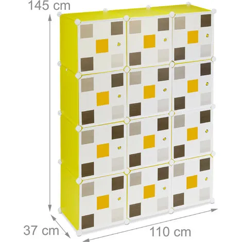 Relaxdays Shelving System, Plug-in Wardrobe, 8 Compartments, 2 Clothes Rods, HWD: 145 X 110 X 37cm, Multicoloured/Yellow 6 Relaxdays Shelving System, Plug-in Wardrobe, 8 Compartments, 2 Clothes Rods, HWD: 145 X 110 X 37cm, Multicoloured/Yellow - Image 4