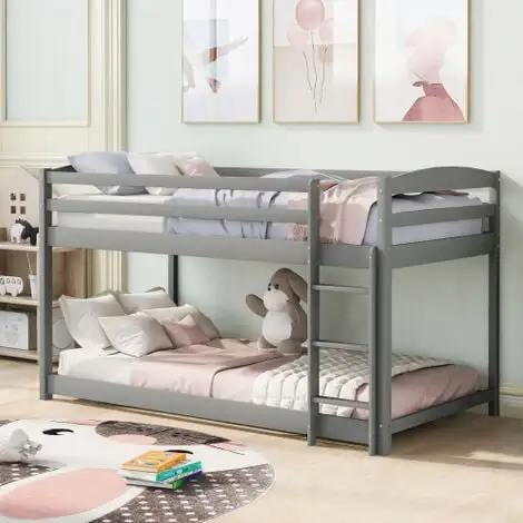 FYFAMILY Children Bunk Bed, Wooden Bed Frame, Sleeper Bedstead With Ladder And Safety Guardrail, For Kids Teenagers Bedroom 90 X 190 Cm Gray 3 FYFAMILY Children Bunk Bed, Wooden Bed Frame, Sleeper Bedstead With Ladder And Safety Guardrail, For Kids Teenagers Bedroom 90 X 190 Cm Gray