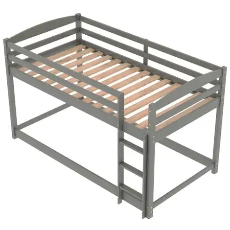 FYFAMILY Children Bunk Bed, Wooden Bed Frame, Sleeper Bedstead With Ladder And Safety Guardrail, For Kids Teenagers Bedroom 90 X 190 Cm Gray 4 FYFAMILY Children Bunk Bed, Wooden Bed Frame, Sleeper Bedstead With Ladder And Safety Guardrail, For Kids Teenagers Bedroom 90 X 190 Cm Gray - Image 2