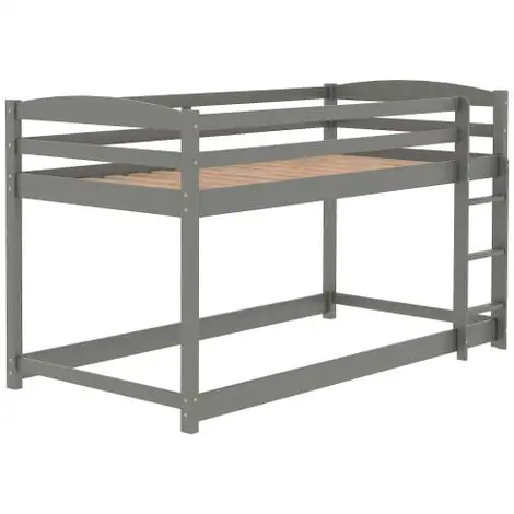 FYFAMILY Children Bunk Bed, Wooden Bed Frame, Sleeper Bedstead With Ladder And Safety Guardrail, For Kids Teenagers Bedroom 90 X 190 Cm Gray 5 FYFAMILY Children Bunk Bed, Wooden Bed Frame, Sleeper Bedstead With Ladder And Safety Guardrail, For Kids Teenagers Bedroom 90 X 190 Cm Gray - Image 3