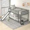 FYFAMILY Children Bunk Bed, Wooden Bed Frame, Sleeper Bedstead With Slide, Ladder And Safety Guardrail, For Kids Teenagers Bedroom 90 X 190 Cm Gray -Children's chairs Sales Store 64695060 1