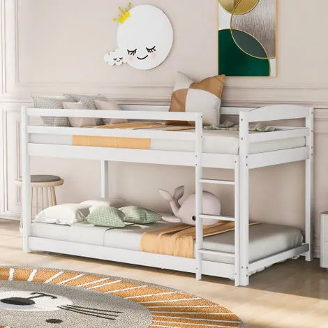 FYFAMILY Children Bunk Bed, Wooden Bed Frame, Sleeper Bedstead With Ladder And Safety Guardrail, For Kids Teenagers Bedroom 90 X 190 Cm White 3 FYFAMILY Children Bunk Bed, Wooden Bed Frame, Sleeper Bedstead With Ladder And Safety Guardrail, For Kids Teenagers Bedroom 90 X 190 Cm White