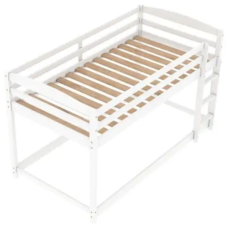 FYFAMILY Children Bunk Bed, Wooden Bed Frame, Sleeper Bedstead With Ladder And Safety Guardrail, For Kids Teenagers Bedroom 90 X 190 Cm White 6 FYFAMILY Children Bunk Bed, Wooden Bed Frame, Sleeper Bedstead With Ladder And Safety Guardrail, For Kids Teenagers Bedroom 90 X 190 Cm White - Image 4