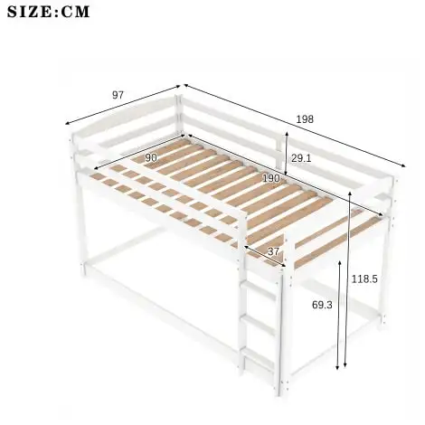 FYFAMILY Children Bunk Bed, Wooden Bed Frame, Sleeper Bedstead With Ladder And Safety Guardrail, For Kids Teenagers Bedroom 90 X 190 Cm White 7 FYFAMILY Children Bunk Bed, Wooden Bed Frame, Sleeper Bedstead With Ladder And Safety Guardrail, For Kids Teenagers Bedroom 90 X 190 Cm White - Image 5