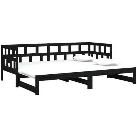 Pull-out Day Bed Black Solid Wood Pine 2x(90x190) Cm VidaXL 3 Pull-out Day Bed Black Solid Wood Pine 2x(90x190) Cm VidaXL