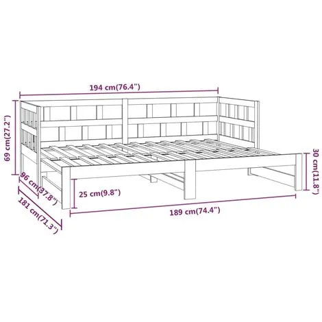Pull-out Day Bed Black Solid Wood Pine 2x(90x190) Cm VidaXL 5 Pull-out Day Bed Black Solid Wood Pine 2x(90x190) Cm VidaXL - Image 3