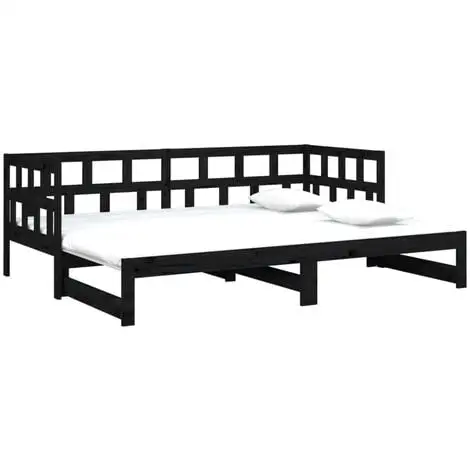 Pull-out Day Bed Black Solid Wood Pine 2x(90x190) Cm VidaXL 6 Pull-out Day Bed Black Solid Wood Pine 2x(90x190) Cm VidaXL - Image 4