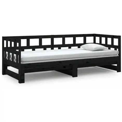 Pull-out Day Bed Black Solid Wood Pine 2x(90x190) Cm VidaXL 7 Pull-out Day Bed Black Solid Wood Pine 2x(90x190) Cm VidaXL - Image 5